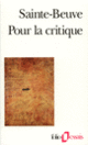 Couverture Pour la critique ( Sainte-Beuve)