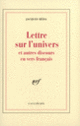 Couverture Lettre sur l'univers et autres discours en vers français (Jacques Réda)