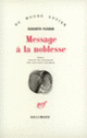 Couverture Message à la noblesse (Elisabeth Plessen)