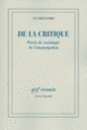 Couverture De la critique (Luc Boltanski) Couverture De la critique (Luc Boltanski)