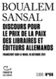 Couverture Discours pour le Prix de la paix des libraires et éditeurs allemands (Boualem Sansal)
